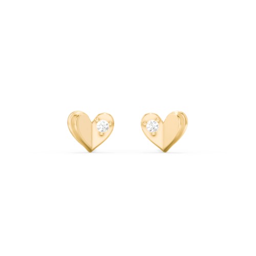 Kids Folded Heart Stud Earrings with Gemstones – 10K Yellow Gold with Diamond