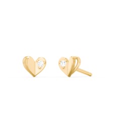 Kids Folded Heart Stud Earrings with Gemstones in 10K Solid Yellow Gold with Diamond