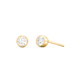 Kids Bezel Set Birthstone Stud Earrings in 10K Solid Yellow Gold with Diamond