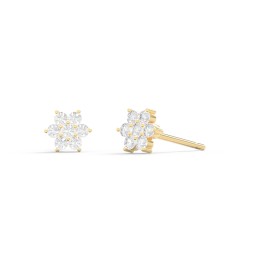 Kids Birthstone Flower Cluster Stud Earrings in 10K Solid Yellow Gold with Diamond