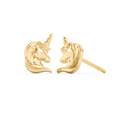 Kids Unicorn Stud Earrings in 10K Solid Yellow Gold