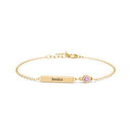 Kids and Baby Engravable Bar Bracelet with Bezel Set Stone