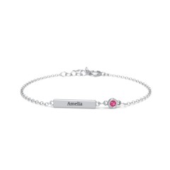Kids and Baby Engravable Bar Bracelet with Bezel Set Stone – Sterling Silver with Ruby
