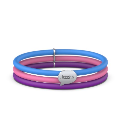 Engravable Speech Bubble Charm Silicone Bracelet Set – Double Style