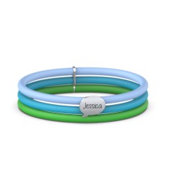 Engravable Speech Bubble Charm Silicone Bracelet Set – Double Style – Sterling Silver