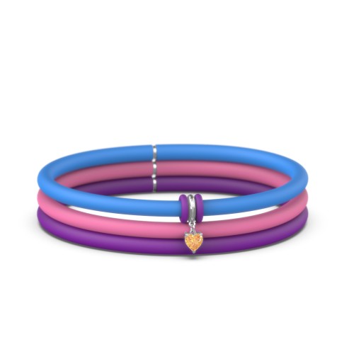 Personalised Heart Gemstone Charm Silicone Bracelet Set - Single Style