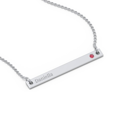 Kids Birthstone Name Bar Pendant – Sterling Silver with Garnet