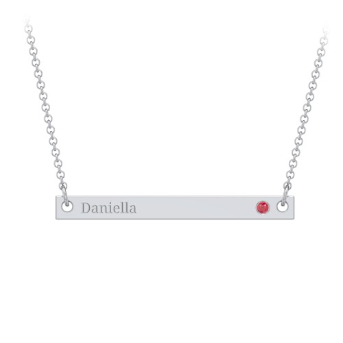 Kids Birthstone Name Bar Pendant – Sterling Silver with Garnet