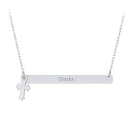 Kids Engravable Bar Necklace with Cross Charm