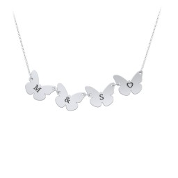Kids Engravable Initial 4 Butterfly Necklace in 925 Sterling Silver