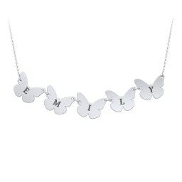 Kids Engravable Initial 5 Butterfly Necklace in 925 Sterling Silver