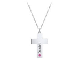Kids Engravable Birthstone Cross Necklace