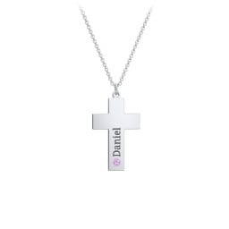 Kids Engravable Birthstone Cross Necklace