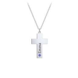 Kids Engravable Birthstone Cross Necklace