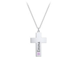Kids Engravable Birthstone Cross Necklace