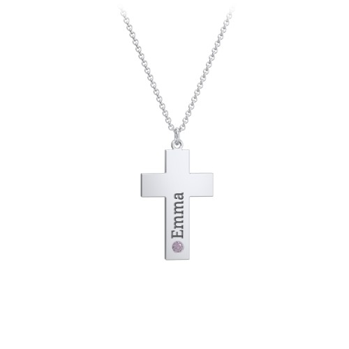 Kids Engravable Birthstone Cross Necklace
