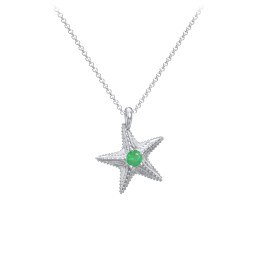 Kids Starfish Birthstone Charm Necklace in 925 Sterling Silver with Emerald