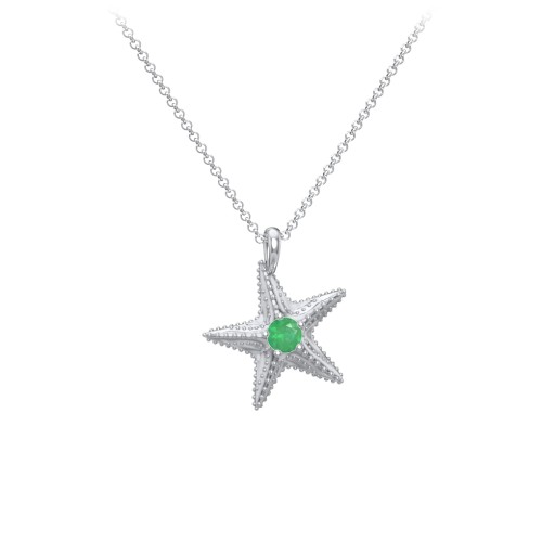 Kids Starfish Birthstone Charm Necklace – Sterling Silver with Emerald