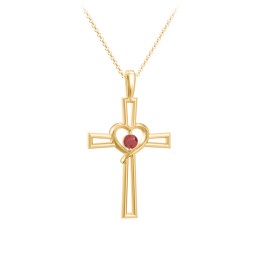 Kids Cross and Heart Pendant with Birthstone