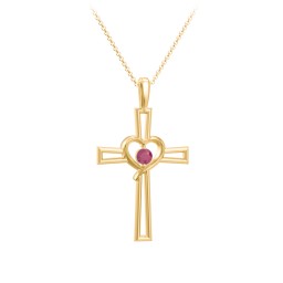 Kids Cross and Heart Pendant with Birthstone