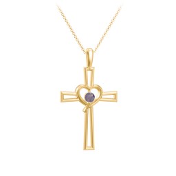 Kids Cross and Heart Pendant with Birthstone