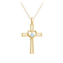 Kids Cross and Heart Pendant with Birthstone
