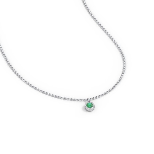 Kids Birthstone Charm Necklace with 1 Stone – Sterling Silver with Emerald