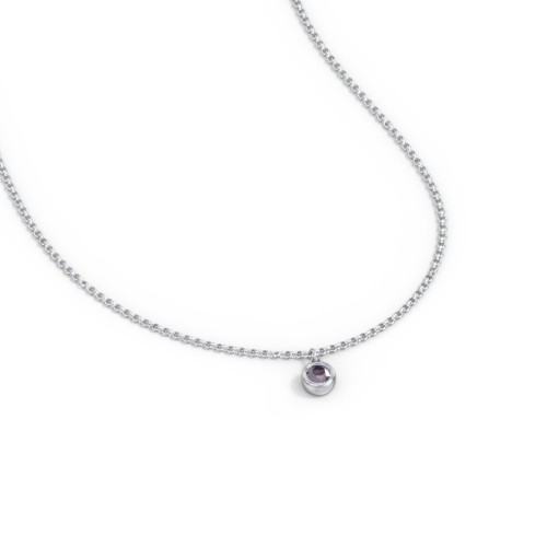 Kids Birthstone Charm Necklace with 1 Stone – Sterling Silver with Alexandrite