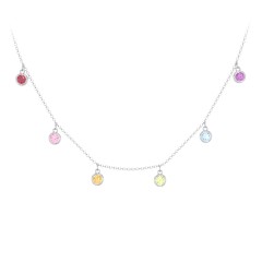 Kids Birthstone Charm Necklace with 6 Stones – Sterling Silver with Ruby, Pink Tourmaline, Citrine, Peridot, Blue Topaz, and Amethyst