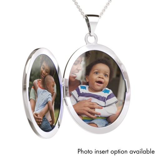 Kids Engravable Oval Photo Locket with Cross Design