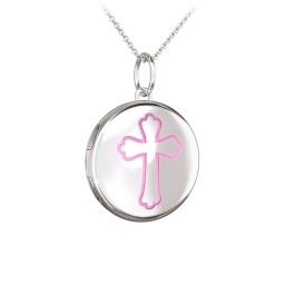 Kids Engravable Round Photo Locket with Cross Design in 925 Sterling Silver