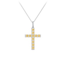 Kids Medium Gemstone Cross Pendant in 925 Sterling Silver with Citrine