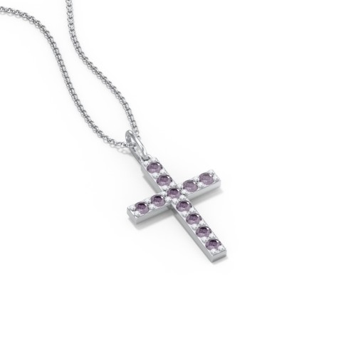 Kids Medium Gemstone Cross Pendant – Sterling Silver with Alexandrite