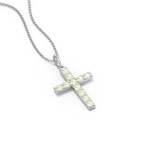 Kids Medium Gemstone Cross Pendant – Sterling Silver with Peridot