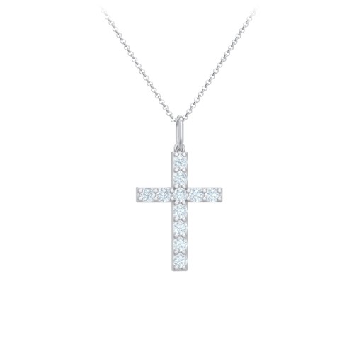 Kids Medium Gemstone Cross Pendant – Sterling Silver with Aquamarine