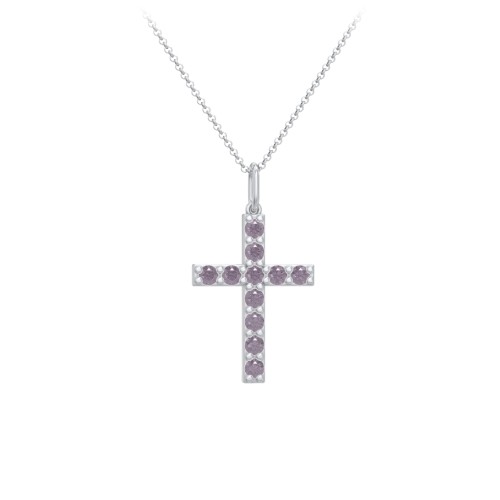 Kids Medium Gemstone Cross Pendant – Sterling Silver with Alexandrite
