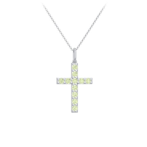 Kids Medium Gemstone Cross Pendant – Sterling Silver with Peridot