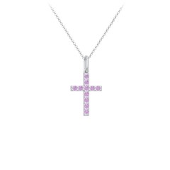 Kids Small Gemstone Cross Pendant – Sterling Silver with Amethyst