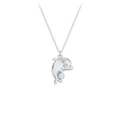 Kids Dolphin Birthstone Critter Necklace – Sterling Silver with Blue Topaz