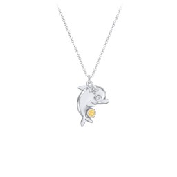 Kids Dolphin Birthstone Critter Necklace in 925 Sterling Silver with Citrine