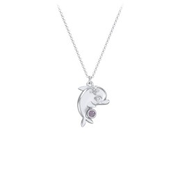 Kids Dolphin Birthstone Critter Necklace in 925 Sterling Silver with Alexandrite