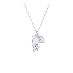 Kids Dolphin Birthstone Critter Necklace in 925 Sterling Silver with Blue Topaz