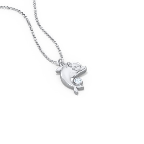Kids Dolphin Birthstone Critter Necklace – Sterling Silver with Aquamarine