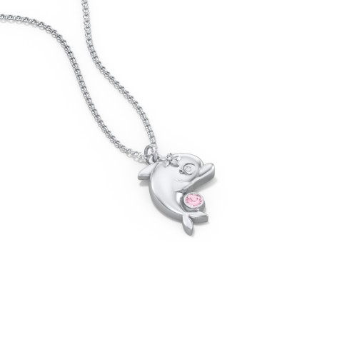 Kids Dolphin Birthstone Critter Necklace – Sterling Silver with Pink Tourmaline