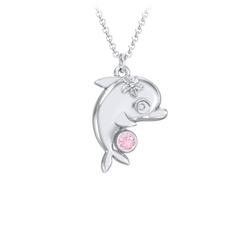 Kids Dolphin Birthstone Critter Necklace – Sterling Silver with Pink Tourmaline