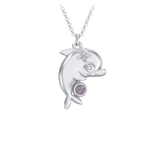 Kids Dolphin Birthstone Critter Necklace – Sterling Silver with Alexandrite