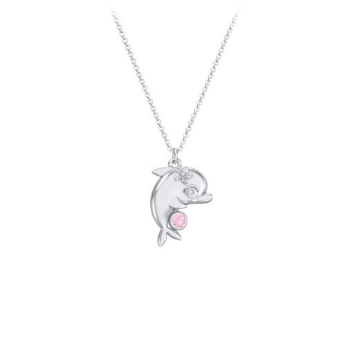 Kids Dolphin Birthstone Critter Necklace – Sterling Silver with Pink Tourmaline