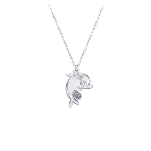 Kids Dolphin Birthstone Critter Necklace – Sterling Silver with Alexandrite