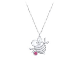 Kids Bumble Bee Birthstone Critter Necklace in 925 Sterling Silver with Ruby