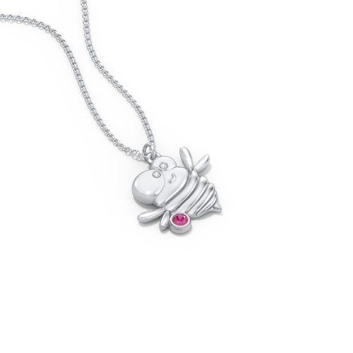 Kids Bumble Bee Birthstone Critter Necklace – Sterling Silver with Ruby